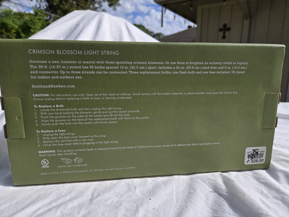 Cadena de luces Smith & Hawken flor carmesí 35 luces interior exterior probado Foto 3 de 3