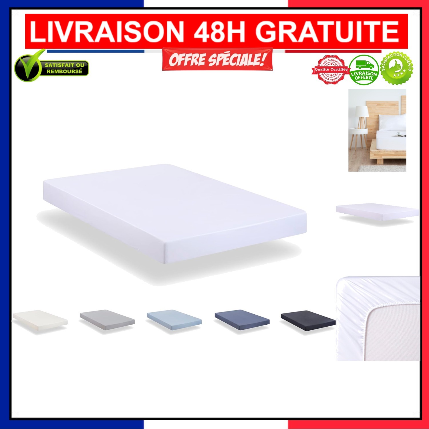 Drap housse blanc microfibre brossée pour lit douillet de chambre parentale