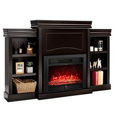 70"Fireplace TV Stand Media W/ 28.5" 750W/1500W Electric Fireplace Brown