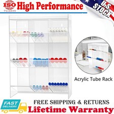 New Clear Acrylic Tube Rack w/ 9 Compartment+3 Pull Out Trays Large Tube Holder