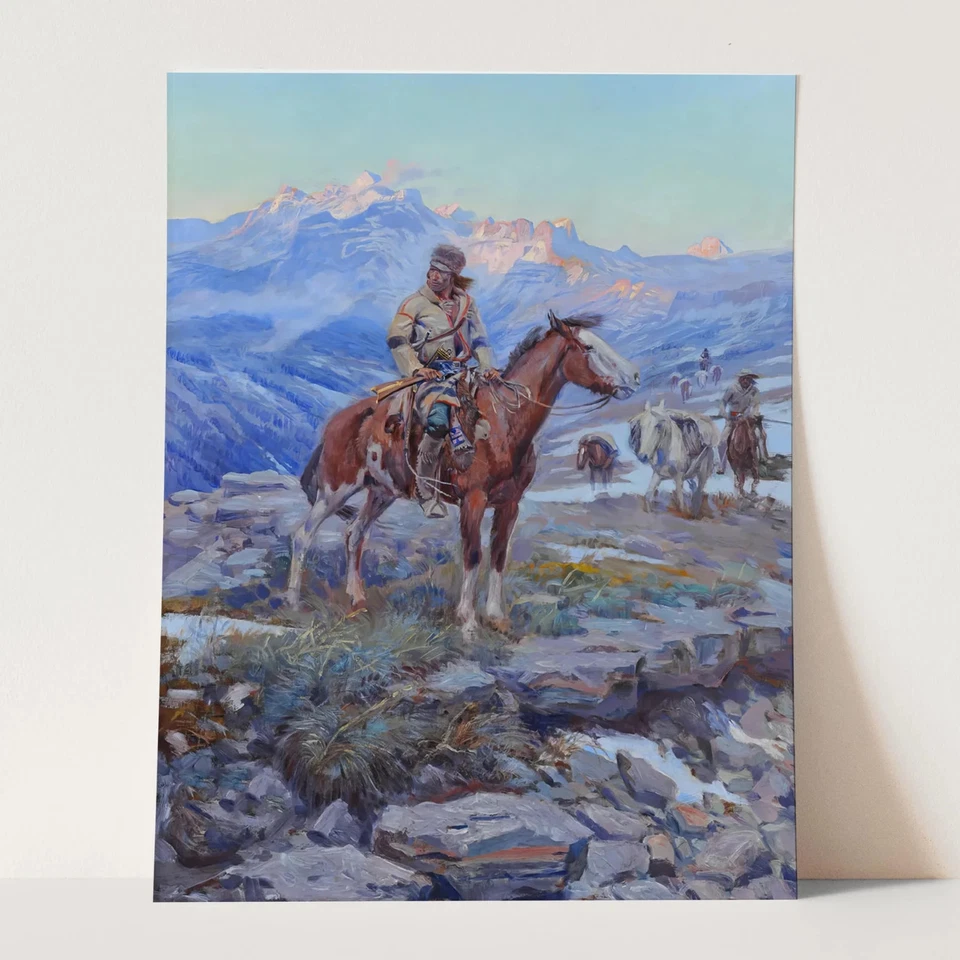Impresión de póster de arte de pared de caballo vaquero occidental Free Trapper de Charles M Russell Foto 3 de 4