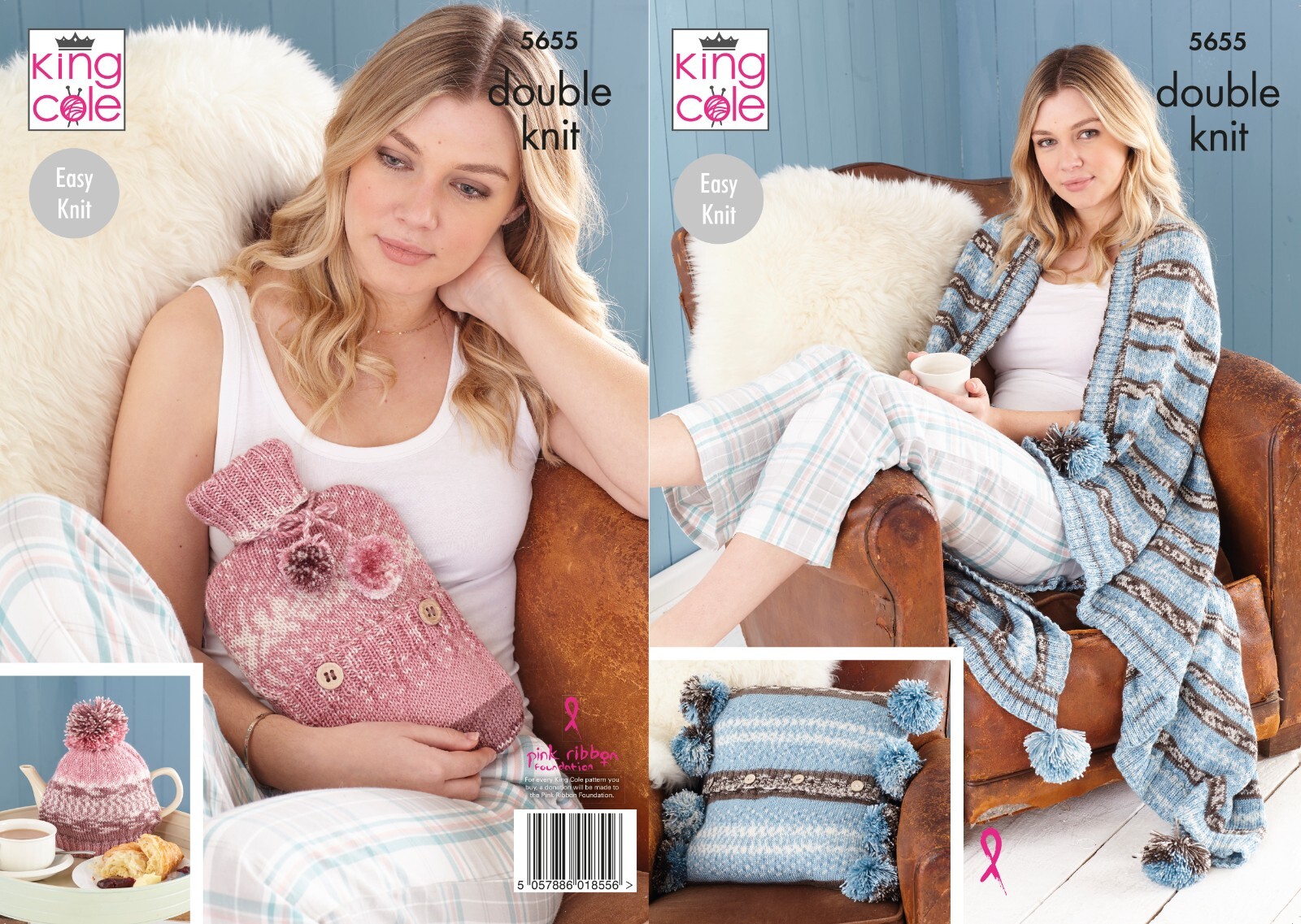 King Cole DK Knitting Pattern - 5655 Cushion,Throw, Tea Cosy & Bottle Cover