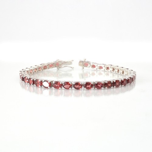 Bracelet Manchette Argent 925 – Grenat Rouge Créé, Fait Main Inde, Réglable