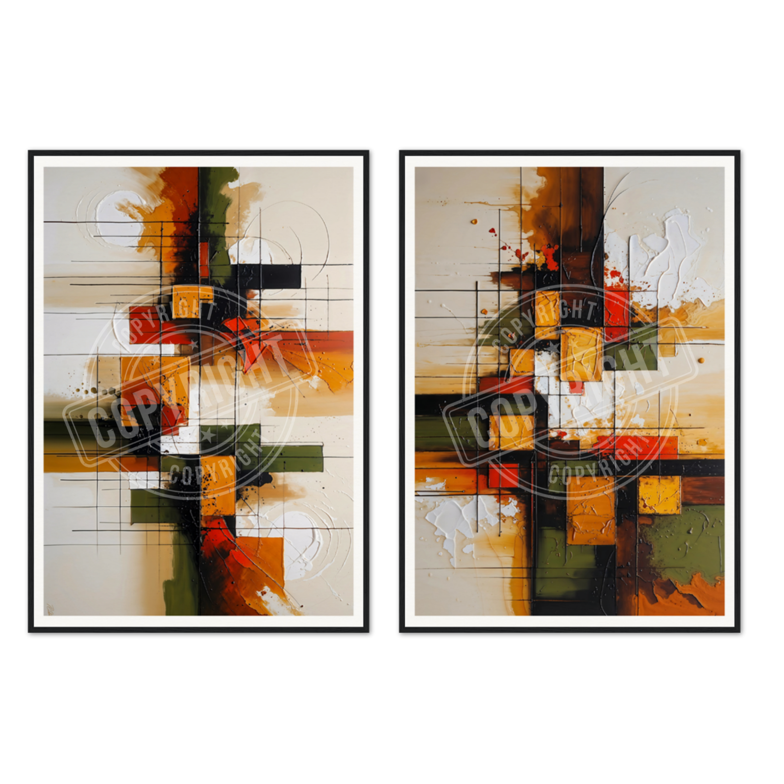 Abstract Acrylic Vertical Wood Framed Wall Art Set for Home Decor