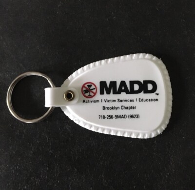Vintage Keychain MADD Key Fob Mothers Against Drunk Driving BROOKLYN CHAPTER