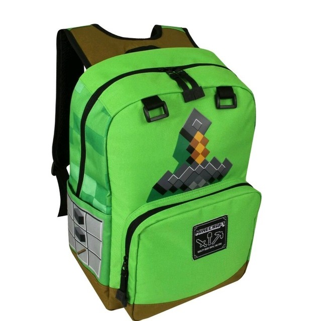 Jinx Minecraft 17/" Kids Green Sword Backpack Book Bag Laptop Pocket Creepers Axe