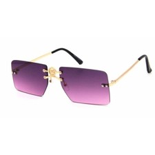 Rimless Sunglasses Rectangle Purple Burgundy Lens Gold Frame Fashion Eyewear New