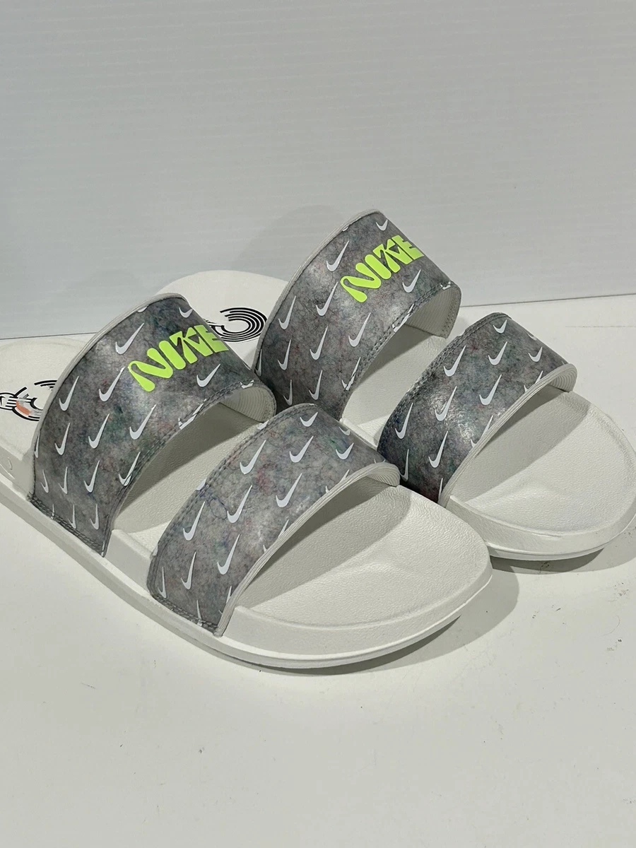 Women s Nike Off Court Duo Slide Sandals Shoes Gray Marbled Ghost Green 10