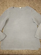 J Jill Sweater Womens Large Grey Blue Greenish Soft Chenille Comfy Knit Pullover