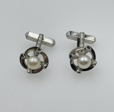 Mikimoto Vintage Sterling Silver Akoya Pearl Cufflinks