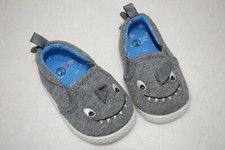 Baby Boys Shoes GRAY FABRIC LOAFERS Casuals CUTE SHARK FACE FIN  TAIL Size 2