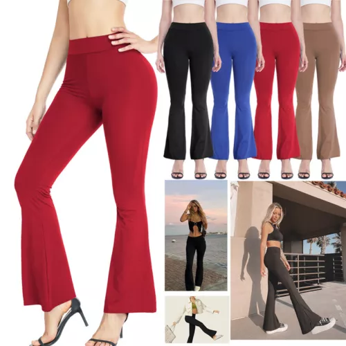Flare Leg Womens Wide Band Stretchy Bell Bottom Summer Women Yoga Pants Hiking - Picture 1 of 8