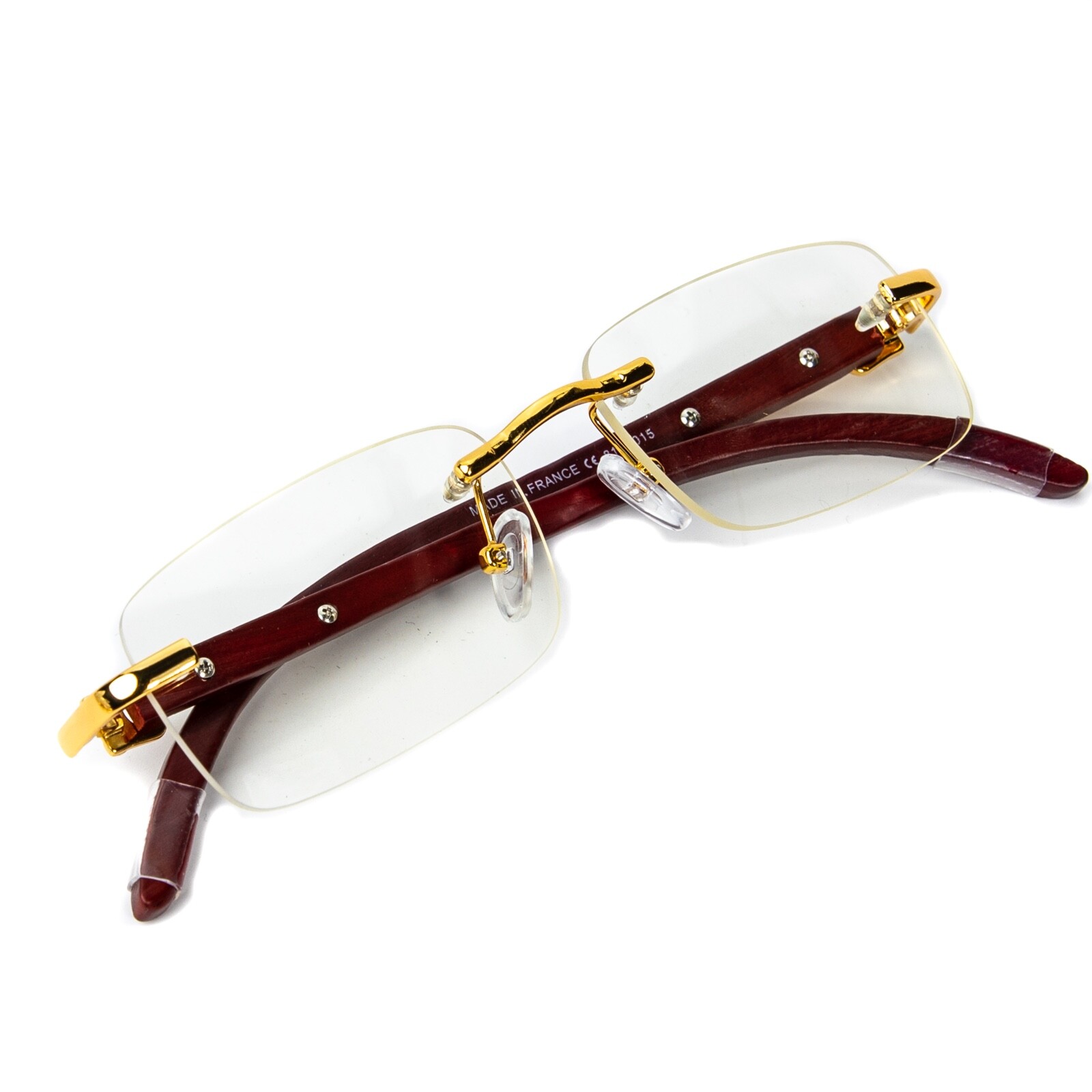 Vintage Clear Men's Woodgrain Rimless Gold Frame Retro Hip Hop Fashion Glasses 