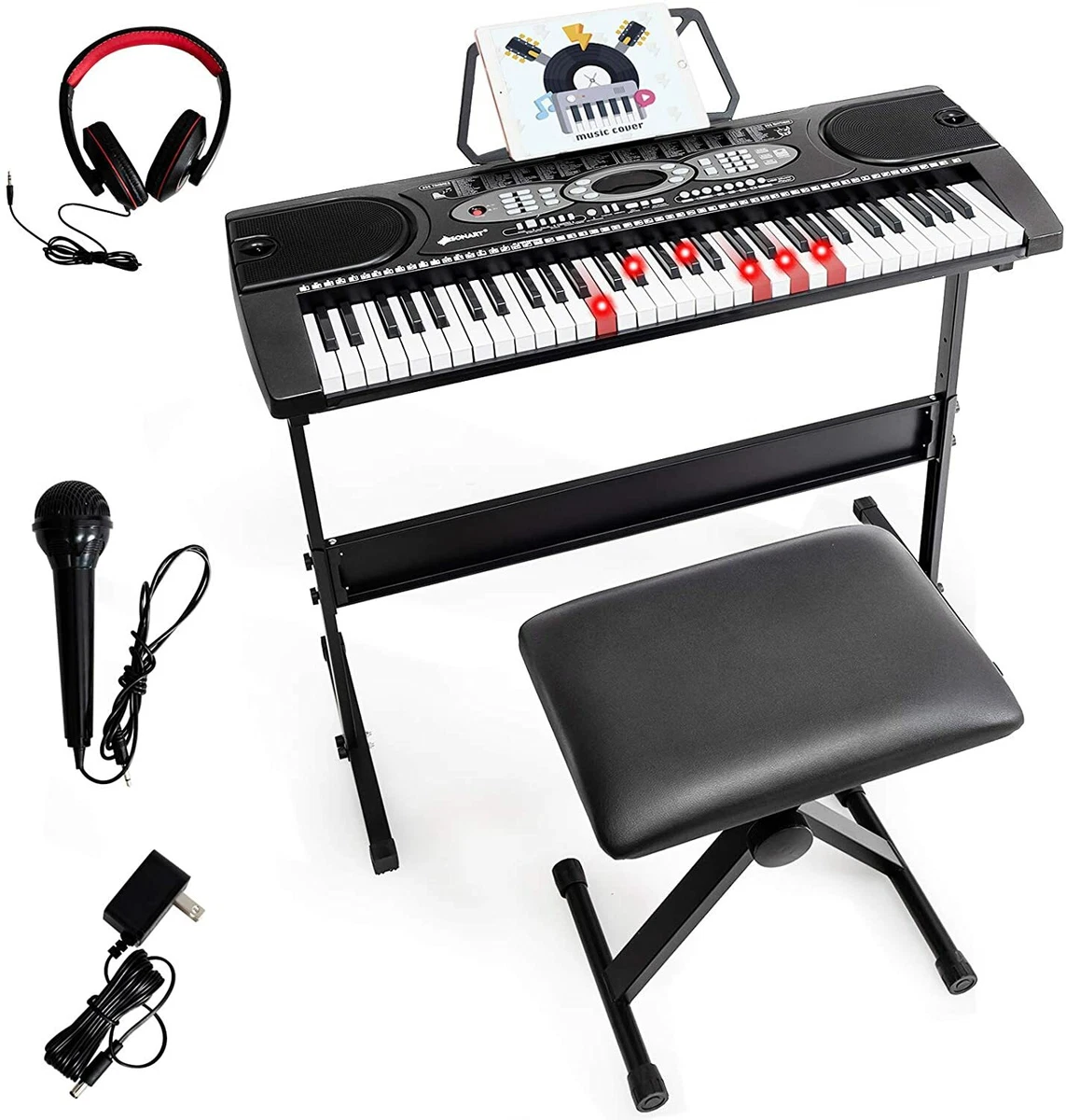 61 Key Electric Keyboards Digital Piano Lighted Keys LED w Stand