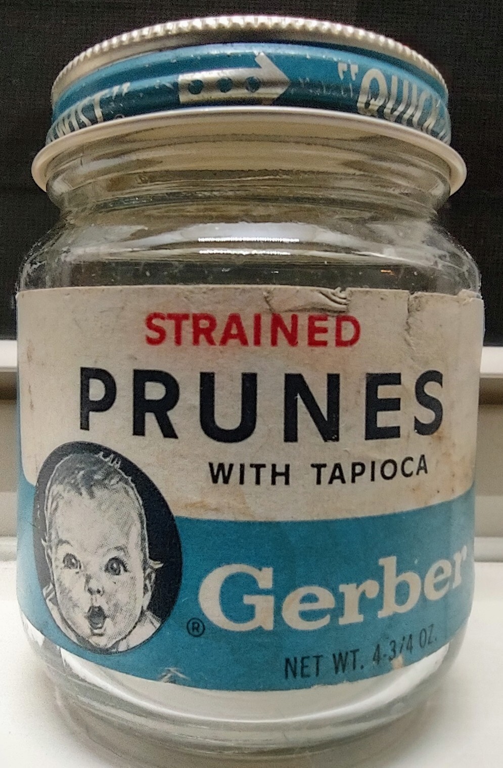 GERBER 1967 Baby Food Jar STRAINED PRUNES WITH TAPIOCA  Mid-