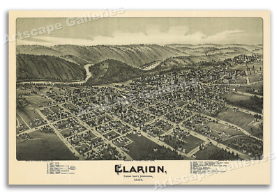 1896 Clarion Pennsylvania Vintage Old Panoramic City Map - 24x36