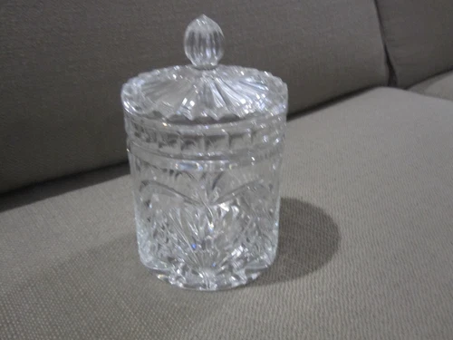Vtg.  Crystal glass Jar  Canister w/Lid - Gorgeous  5 1 /2" tall
