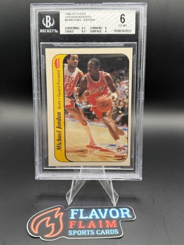 1986-87 Fleer Sticker Michael Jordan #8 (RC) Beckett 6 With 8.5 Subgrade