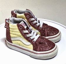 VANS Sk8-Hi Zip Two Tone Pink Yellow Glitter Girl Toddler Shoes Size 5