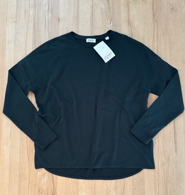 Neu Esprit 100% Baumwolle Langarm Rundhals Oversize Shirt Gr. S - M Dunkelgrün