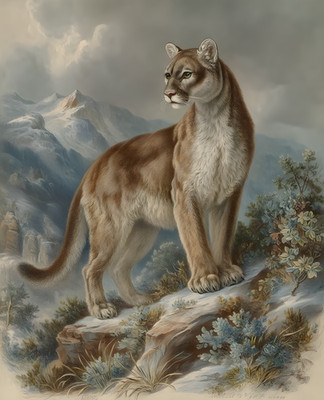 8x10 Cougar Snowy Mountain Art Print - 850641297