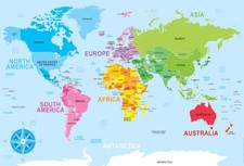 Ashley World Map Smart Poly Learning Mat Single Sided, 13"x19" ASH 93701