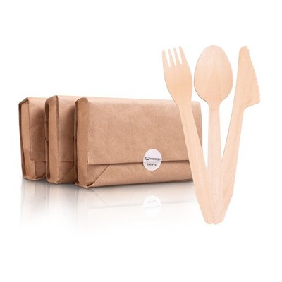 100x Einweg Holzbesteck Set aus Birkenholz - (je 100x Messer, Gabel, Löffel) Bio