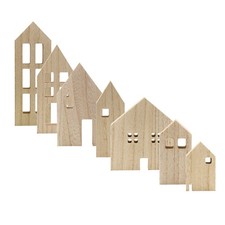 Wood House Silhouettes Decor Set of 7 , Christmas Holiday Wood Cutout Figures