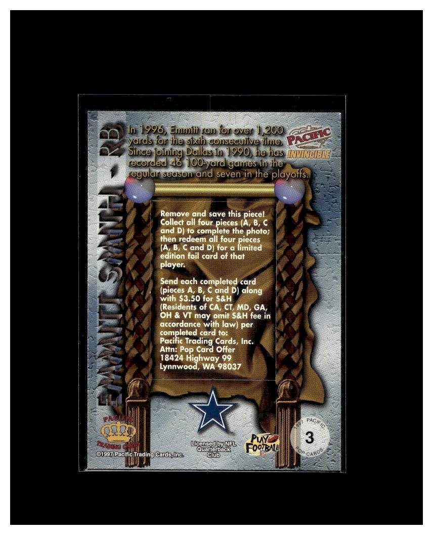 1997 Pacific Invincible - Pop-Cards Emmitt Smith #3 Dallas Cowboys