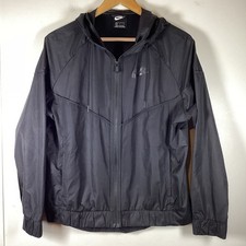 Nike Full-Zip Hooded Windrunner Jacket Women  s L Black Vented Windbreaker