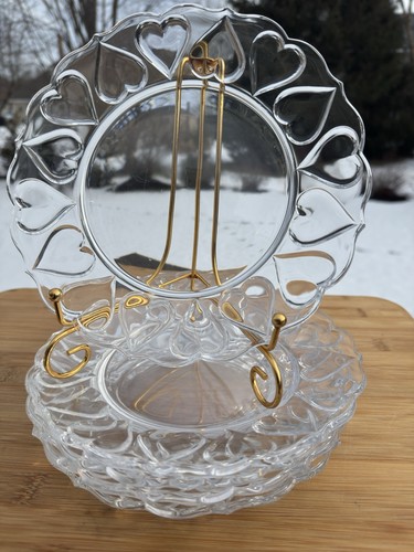 Vintage Tiffany & Co. Clear Crystal Heart Motif 8-1/2” Salad/Serving Plate ~5 Pc