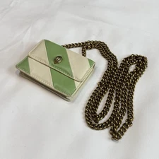 Kurt Geiger Gold Hardware Micro Kensington Striped Green White Leather Cardcase