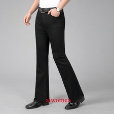 Men Formal Bell Bottom Jeans Flared Denim Pants Retro 60s 70s Slim Fit Trousers