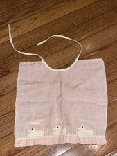Vintage Baby Bib Handmade Woven 1970s Ducks Pink