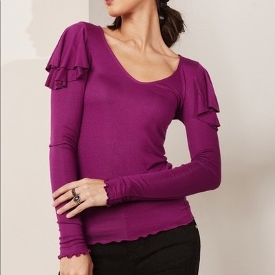 Free People We The Free ''On Rewind'' Ruffle Shoulder Top Size Small Purple EUC