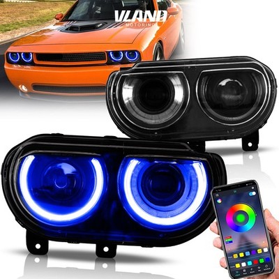 VLAND 2* RGB Bluetooth Headlights For Dodge Challenger 2008-2014 DRL Assembly