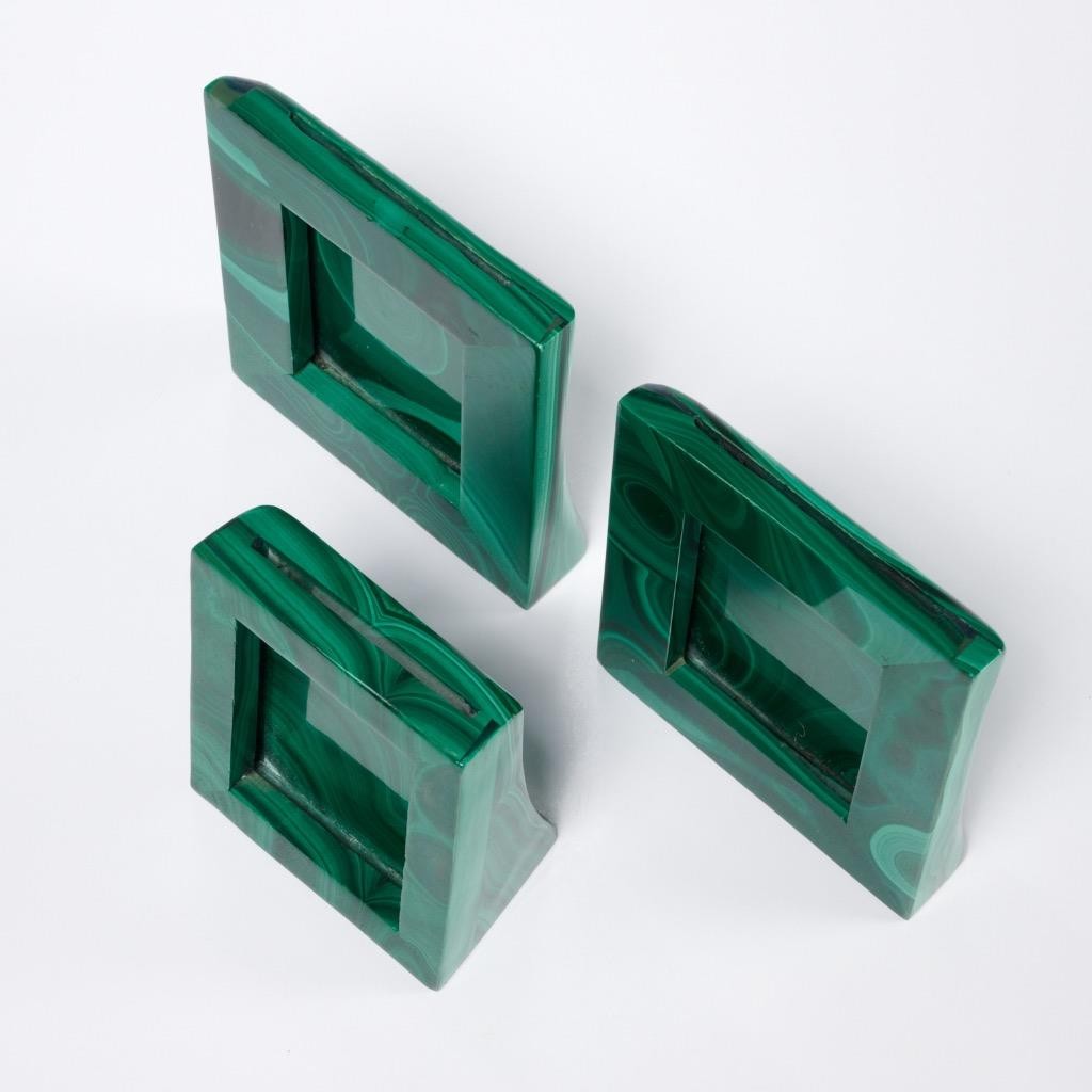 小物 80's Vintage stone  Green Eage Vintage Green Malachite Stone Small Photo Frames Set of 3