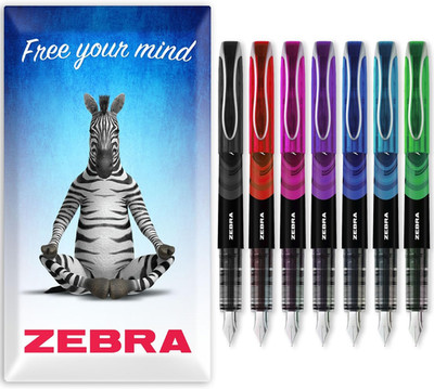 Zebra Fuente Pen - Disposable Fountain Pens - Pack of 7 - Black, Red, Pink, Viol