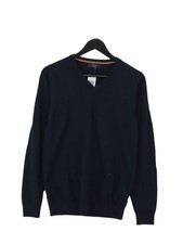 Next Men's Jumper S Blue Cotton with Nylon V-Neck Pullover