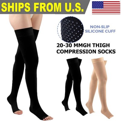 30-40mmHg Compression Open Toe Socks Thigh High Support Stockings Leg Sleeve US