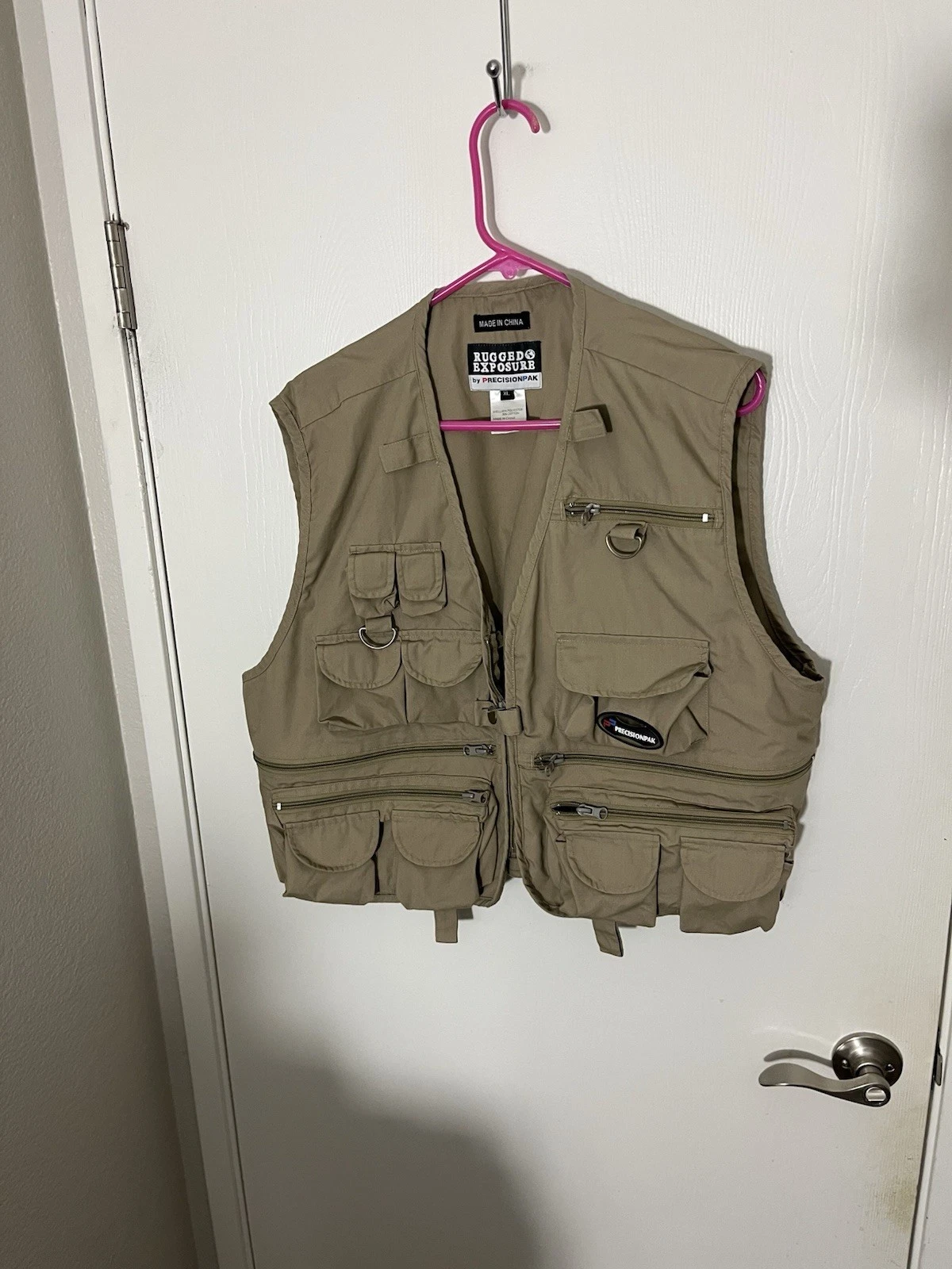 Mens XL Safari Vest Utility Full Zip Cargo Jacket 27 Pockets Khaki