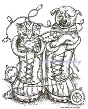 Christmas Holiday Boots Dog  Cat Wood Mounted Rubber Stamp NORTHWOODS P9252 New