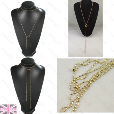 53 Zoll LANGE KETTE Metallperlen LARIAT HALSKETTE selbstbindend Knoten GOLD MODE Drapierung Wickel