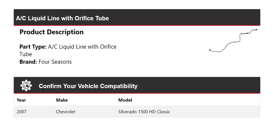 Chevrolet Silverado 1500 HD 2007 Classic AC Liquid Line con tubo de orificio 4 estaciones Foto 2 de 4