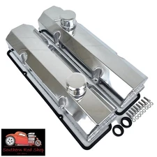 Small Block Chevy Polished Aluminum Fabricated Valve Covers SBC 350 400 Breather