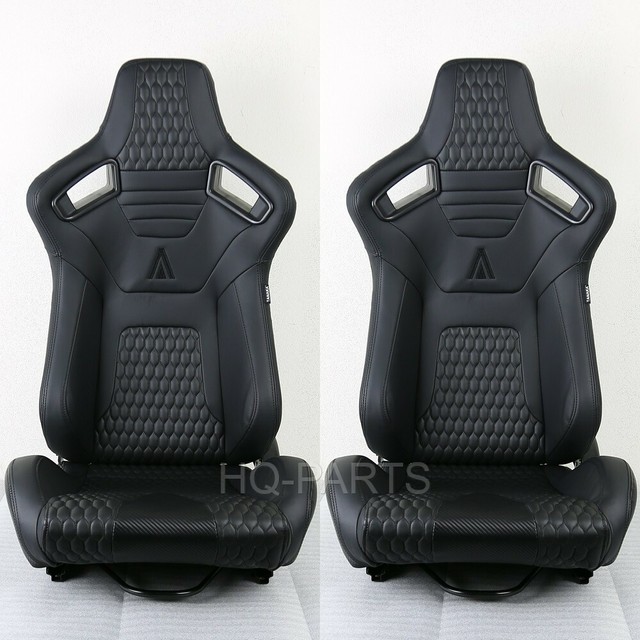 2 X TANAKA PREMIUM BLACK CARBON PVC LEATHER RACING SEATS RECLINABLE