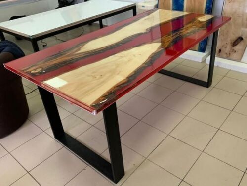 24"x 48" Custom Red Epoxy Resin Wooden River Style Center  Dining Table Top - Picture 1 of 3