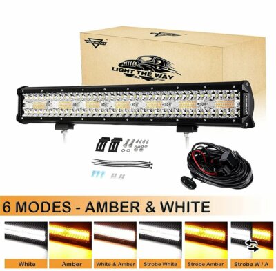 AUXBEAM 20'' LED Work Light Bar Amber/White Strobe Flash Offroad Driving Fog ATV