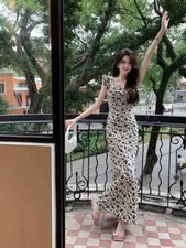 Sweet Printing Midi Dresses for Women Sleeve Girls Cute Floral Ruffles Beach