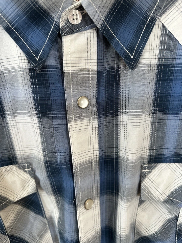 Coastal Men Button Up Shirt XL Blue Plaid Western Pearl Snap Long Sleeve Collar - Image 2 of 4
